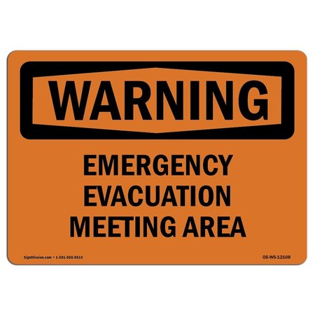 SIGNMISSION OSHA WARNING Sign, Emergency Evacuation Meeting Area, 5in X 3.5in Decal, 3.5" W, 5" L, Landscape OS-WS-D-35-L-12108